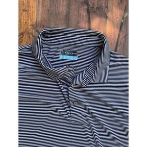 PGA Tour‎ Polo Shirt Men L Navy Blue White Striped Short Sleeve Golf Performance